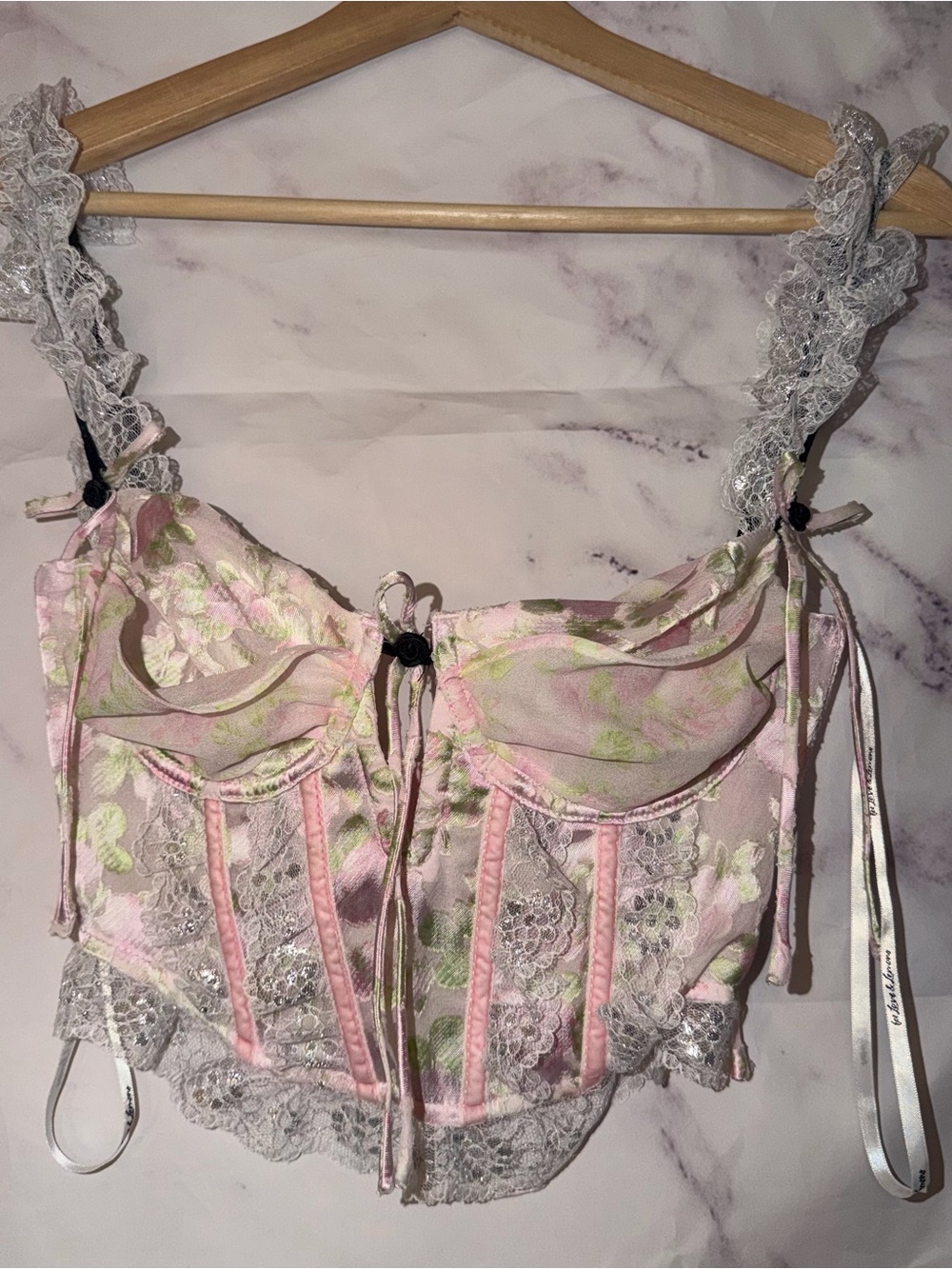 For Love & Lemons Winifred Bustier Floral Ruffle Lace Pastel Corset Top